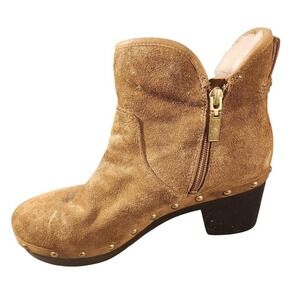UGG Boots Womens Size 8 Brown Suede Shearling Ankle Studded Heel Zip clog Cam II